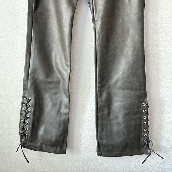 New Zara Dark Brown Faux Leather High Waist Pants Large XL 7901/502 - Picture 8 of 12